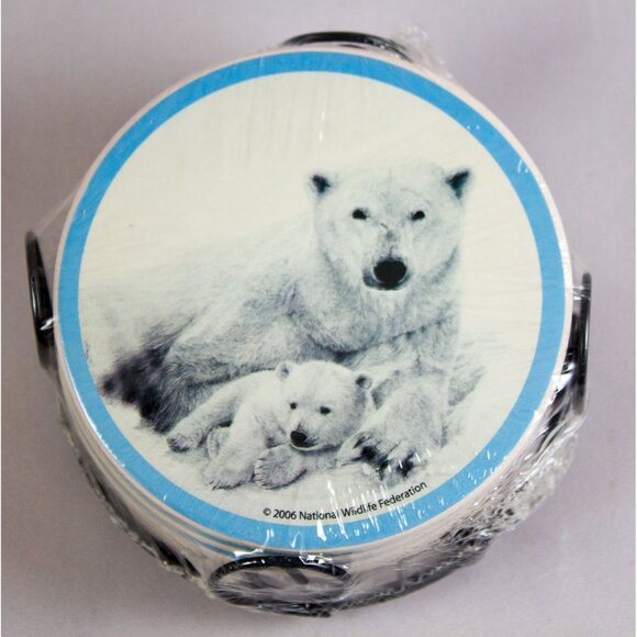 Polar Bear & Cub Coasters & Holder Set 2006 Giftco National Wildlife Federation - Picture 2 of 9